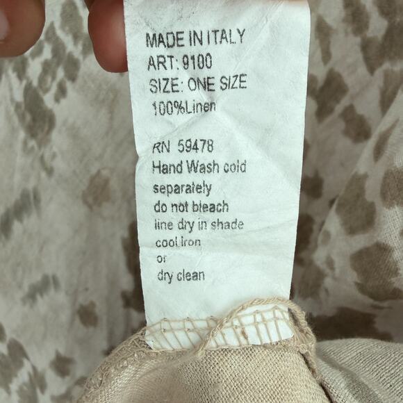 Elena Baldi 100% Linen Poncho Caftan One Size Made In Italy Lagenlook Boho Tan - Picture 9 of 9